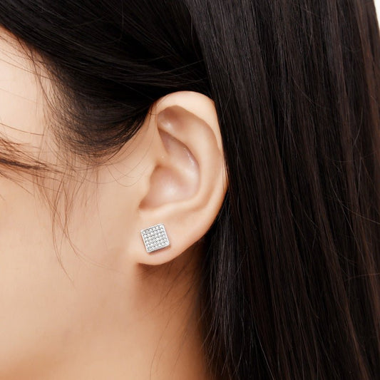 European And American Men's And Women's Pure Silver Square Earrings Urban Sale
