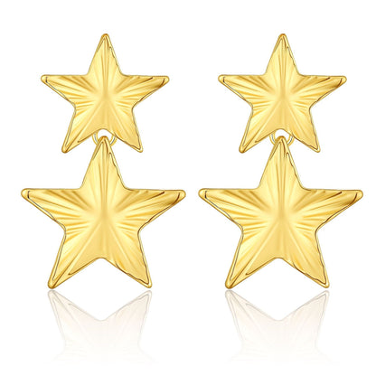 European And American Metal Fashion Brass Artificial Gold Earrings Geometric Five-pointed Star Double Layer Urban Sale