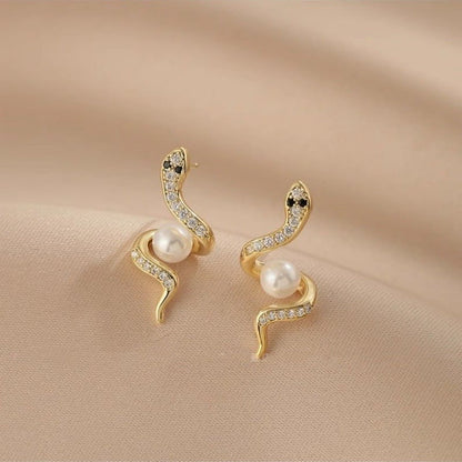 Exquisite Full Rhinestone Zircon Simulated Snakes Bead Stud Earrings For Women Urban Sale