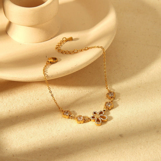 Fashion 18K Gold Plated Stainless Steel Inlaid Zircon Flower Bracelet Urban Sale