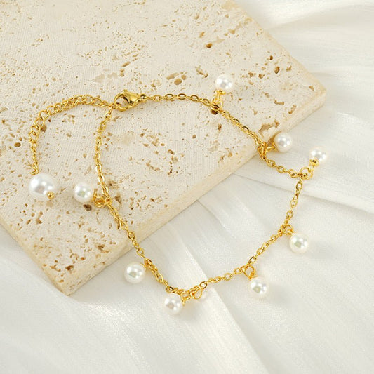 Fashion Simple Tassel Stainless Steel Pearl Anklet Urban Sale