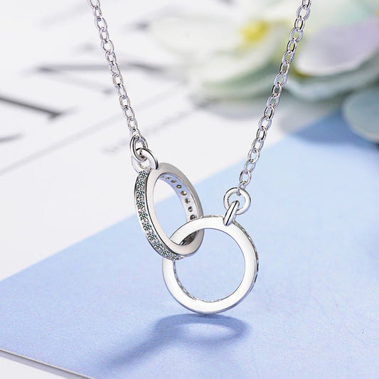 Fashion Zircon Geometric Shape Double Ring Necklace Urban Sale