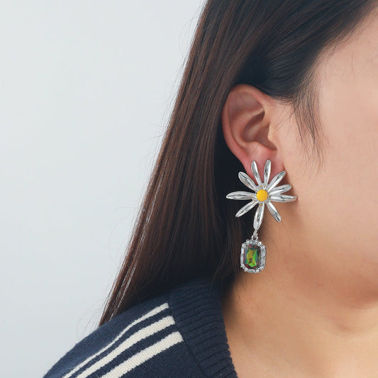 Flower Rhinestone Eardrops Earrings Exaggerated Ladies Urban Sale