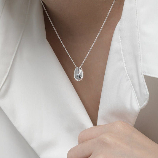 Geometric Ellipse Glossy Three-dimensional Egg-Shaped S925 Sterling Silver Pendant For Women Urban Sale