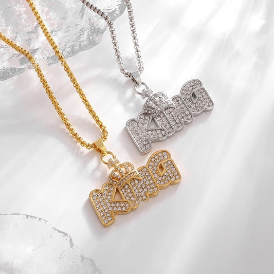 Gold Plated Crown KING Letter Hanging Necklace Urban Sale