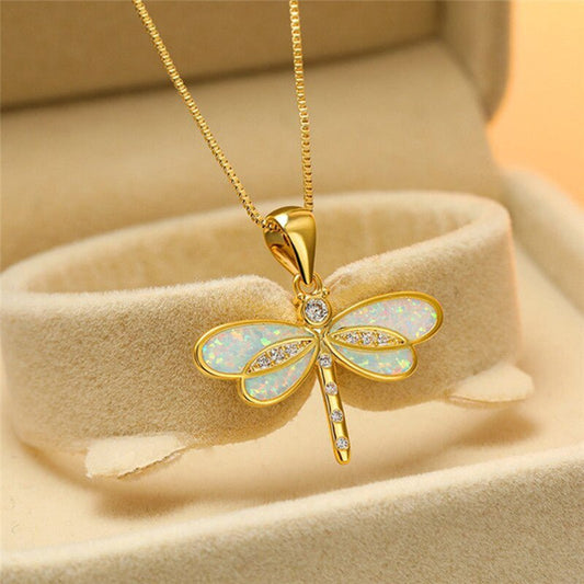 Simulated Opal Dragonfly Ladies' Pendant Necklace Urban Sale