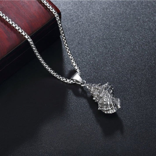 Stainless Steel Men's And Women's Necklace Personality Vintage Conch Men's Titanium Steel Pendant Necklace Urban Sale