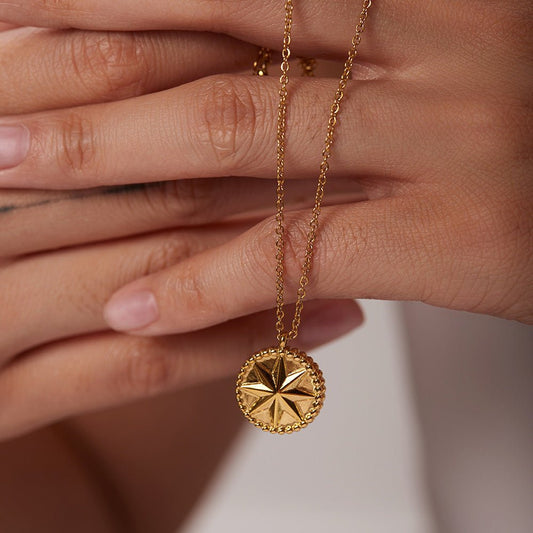 Stainless Steel Necklace 18K Gold Eight Eight-pointed Stars Coins Urban Sale