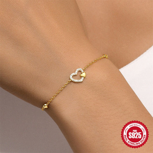 Sterling Silver Hollow Jeweled Heart Bracelet Fashion Urban Sale