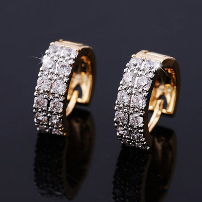 Two-color Plating Fine Zircon-embedded Earrings Women Urban Sale