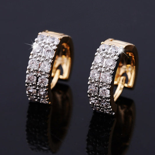 Two-color Plating Fine Zircon-embedded Earrings Women Urban Sale