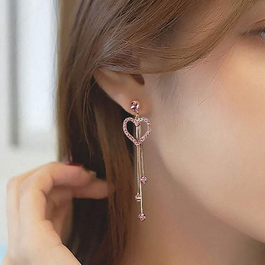 Valentine's Day Love Shining Zircon Long Fringe Earrings Urban Sale