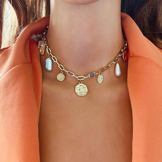 Vintage Alloy Square Plate Pendant Necklace Urban Sale