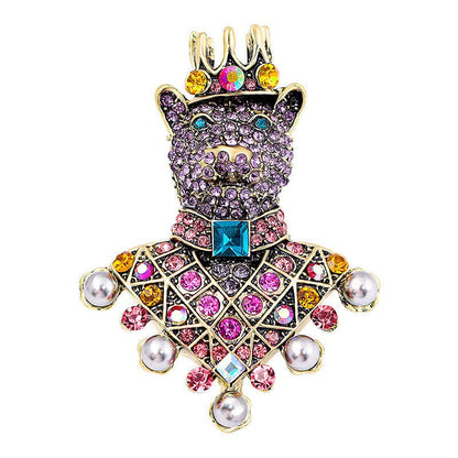Women's Diamond Crown Bear Brooch Urban Sale
