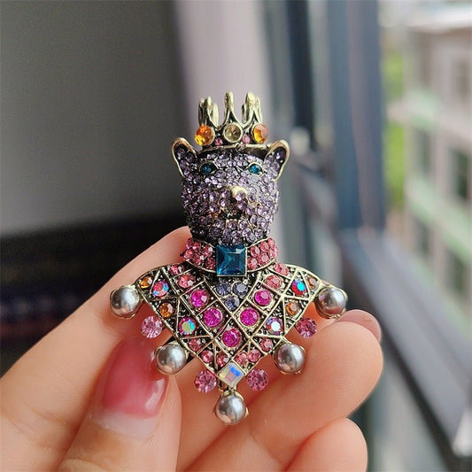 Women's Diamond Crown Bear Brooch Urban Sale